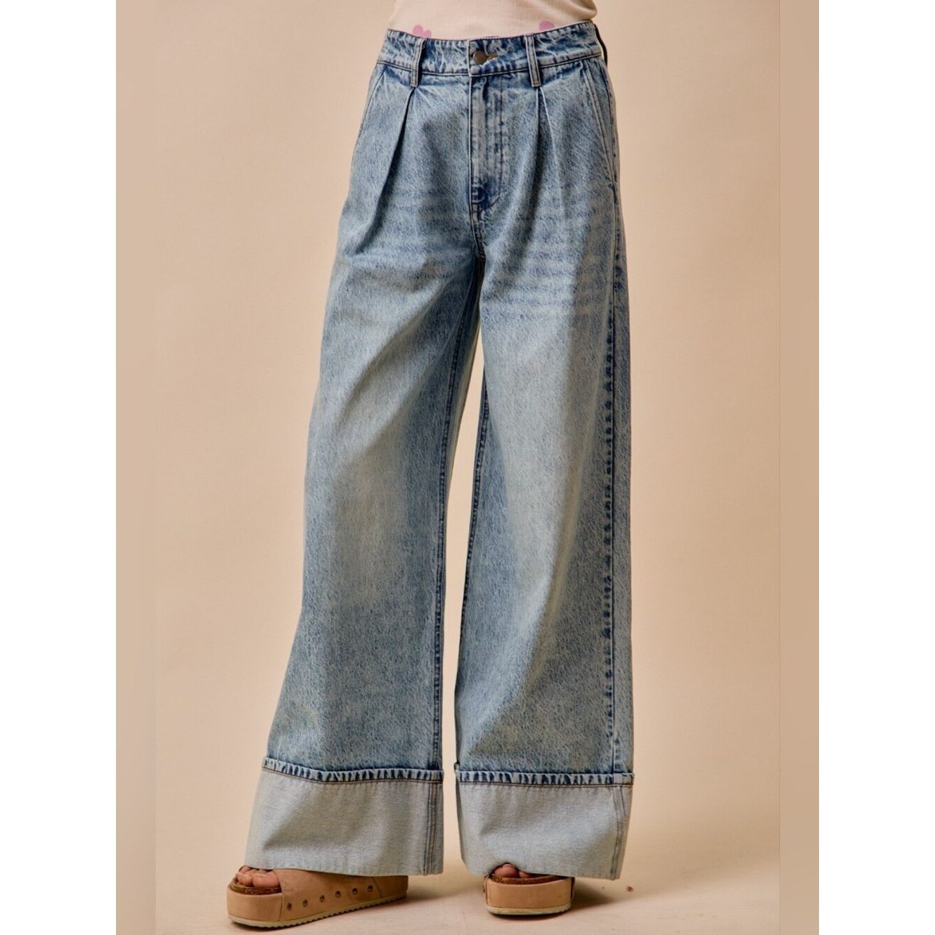 So Me Mid Rise Plated Wid Leg Wide Leg Light Wash Denim Jeans 28"-29"